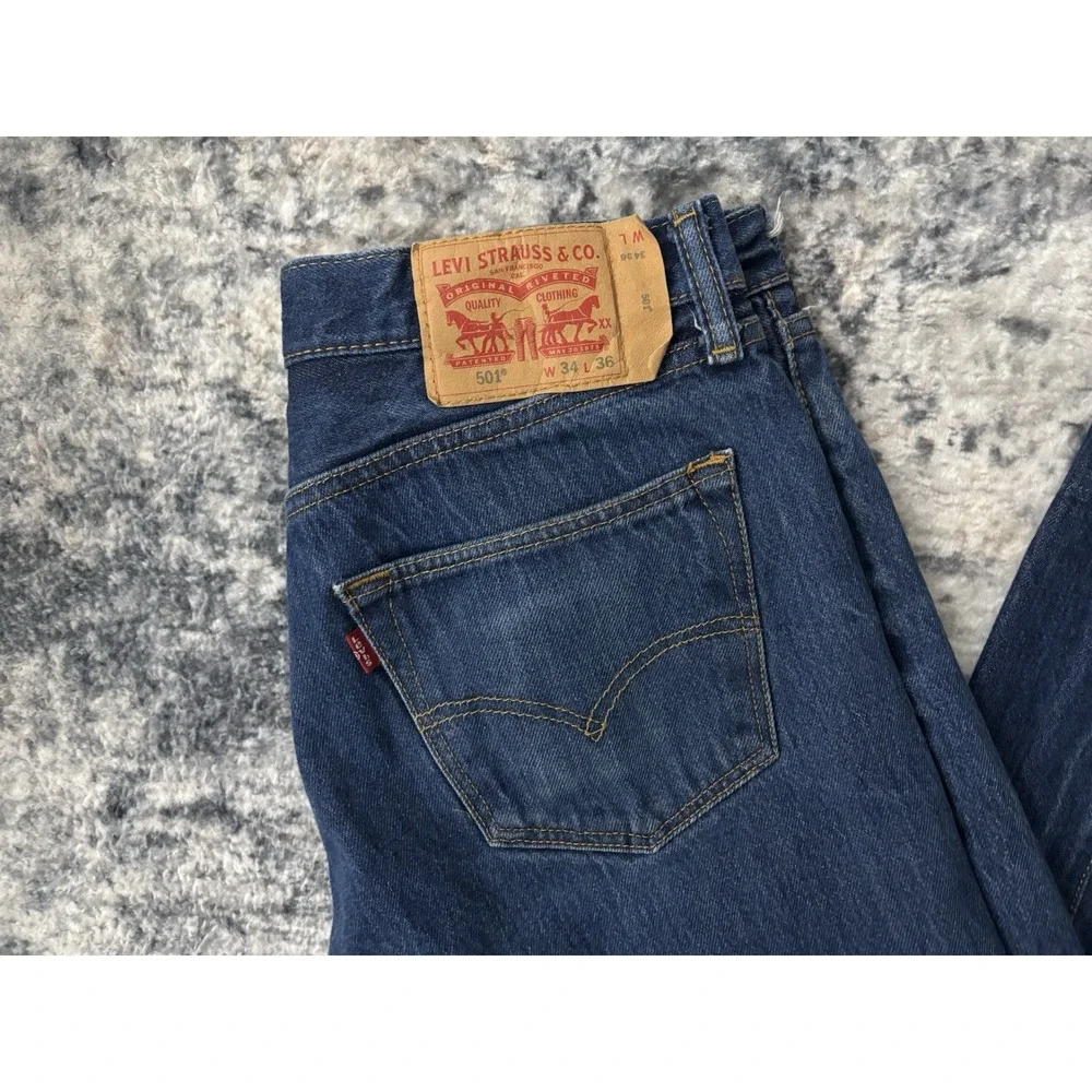 Levi's 501 Original Fit Jeans Mens W34 L36 Dark Wash Straight Leg Denim Pants‎